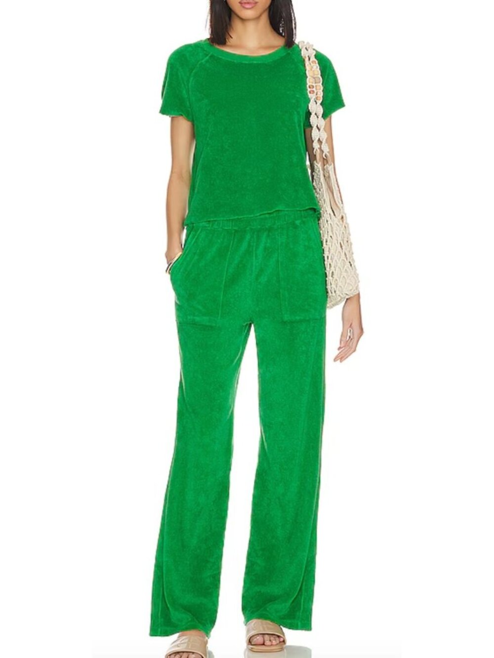 MONROW Jungle Green Terrycloth Pants + Matching Top Size XS